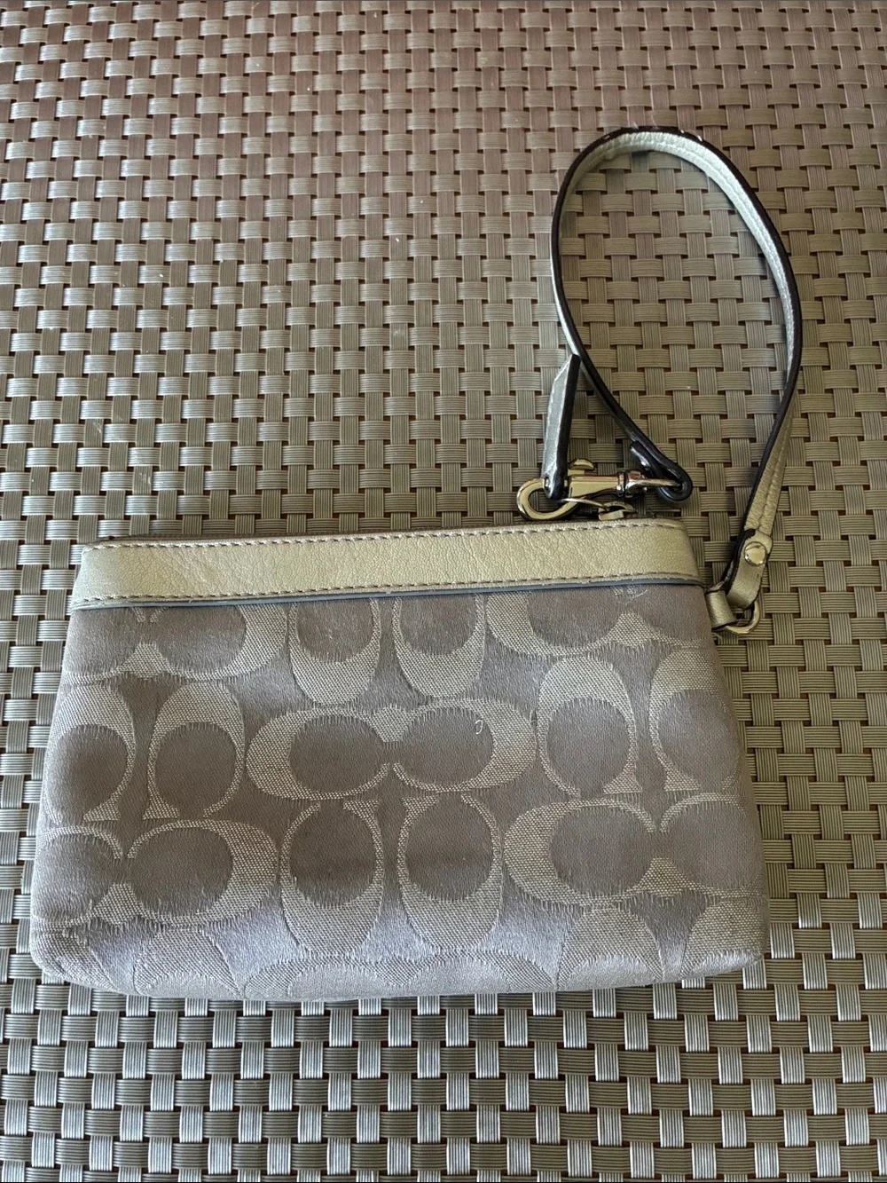 Coach Shimmer Signature Wristlet in   Silver Tone Metallic